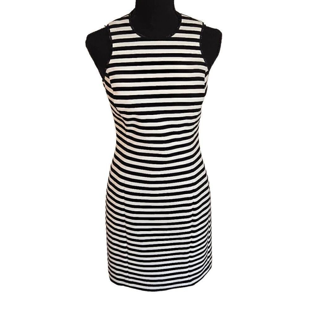W by WORTH Womens Black White Striped Pencil Fitted Sleeveless Dress Size 0